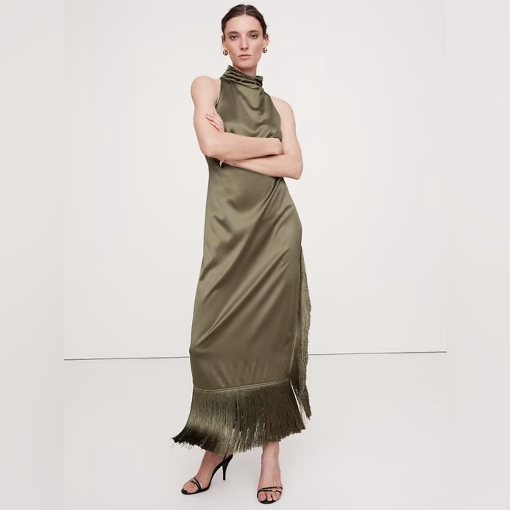 Banana Republic Fringe Satin Maxi Dress